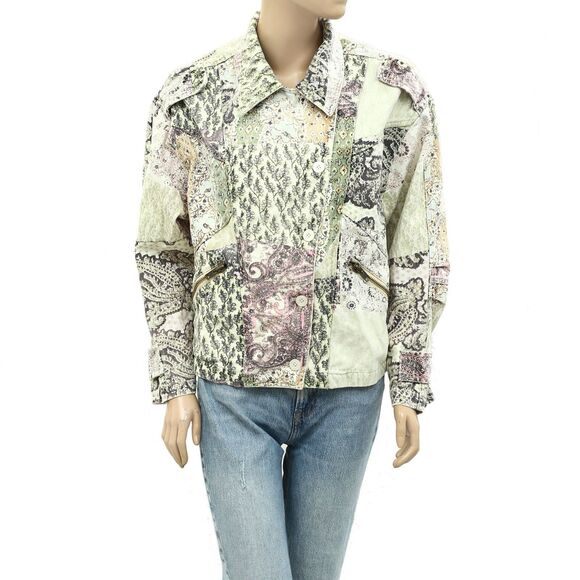 Free People Nadia Moto Jacket Top Floral Printed Slouchy Oversized XS New 259143 - Picture 1 of 4